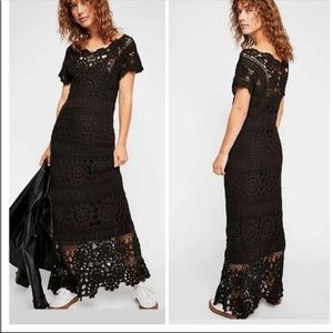 Free people fairytale forest black crochet maxi